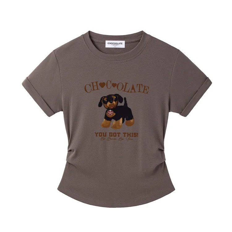 CHOCOOLATE可爱小狗短袖t恤夏季修身显瘦辣妹别致上衣