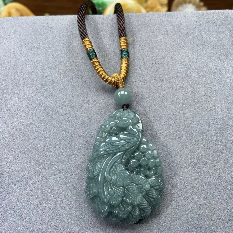 翡翠A货蓝水手工凤凰吊坠高47宽33厚11左右【超哥宠粉】