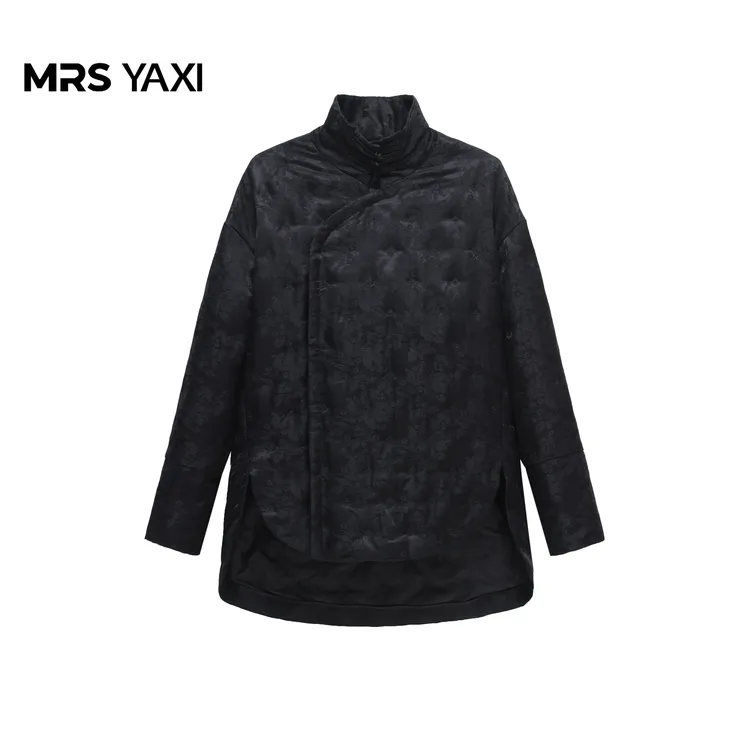 Mrsyaxi国风提花立领盘扣棉麻90白鹅绒服YX5122902