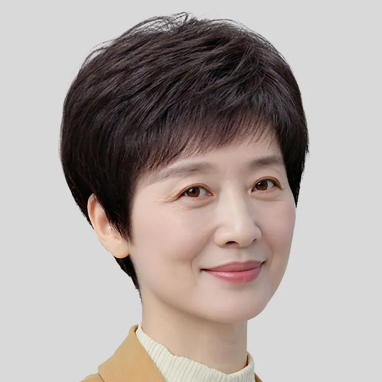 女士假发短发全头套中老年真人发丝全真发轻薄透气遮白发假发套