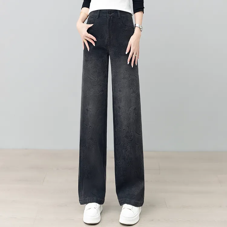 秋季阔腿裤牛仔裤百搭黑裤子复古长裤显瘦宽松窄版直筒裤高腰显瘦