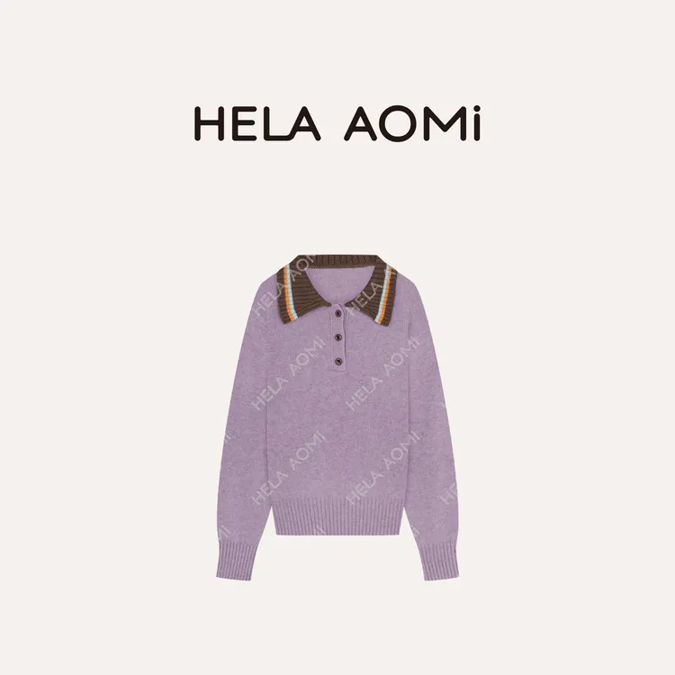 HELA AOMI “彩虹POLO”绵羊毛兔毛娃娃领拼色条纹针织衫CY5CM34519