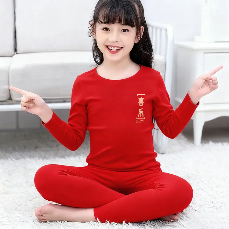 女童红色内衣德绒套装儿童本命年秋衣秋裤女孩新年保暖打底红衣服