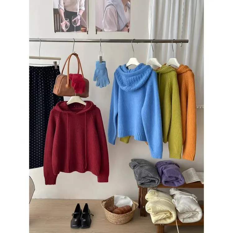 【加厚750克】日韩系慵懒老钱风连帽软糯毛衣女秋冬叠穿内搭针织衫