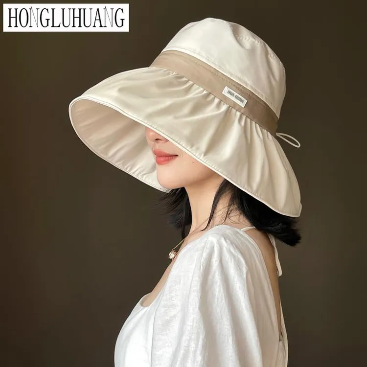 防晒渔夫帽新款显脸小夏季户外出游遮阳帽防紫外线韩版大檐太阳帽