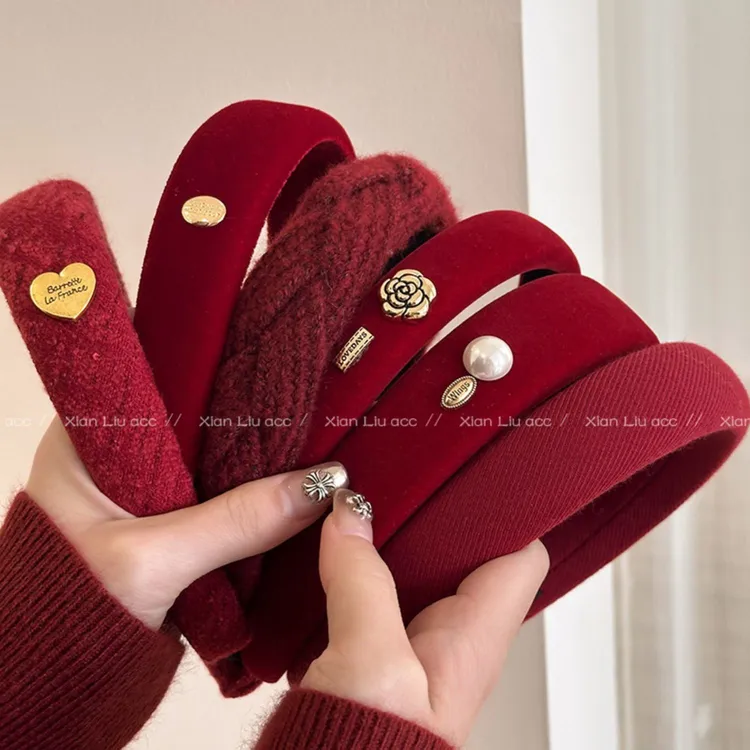 红色系秋冬海绵发箍高颅顶高级感头箍女新款简约日常洗脸头饰发饰