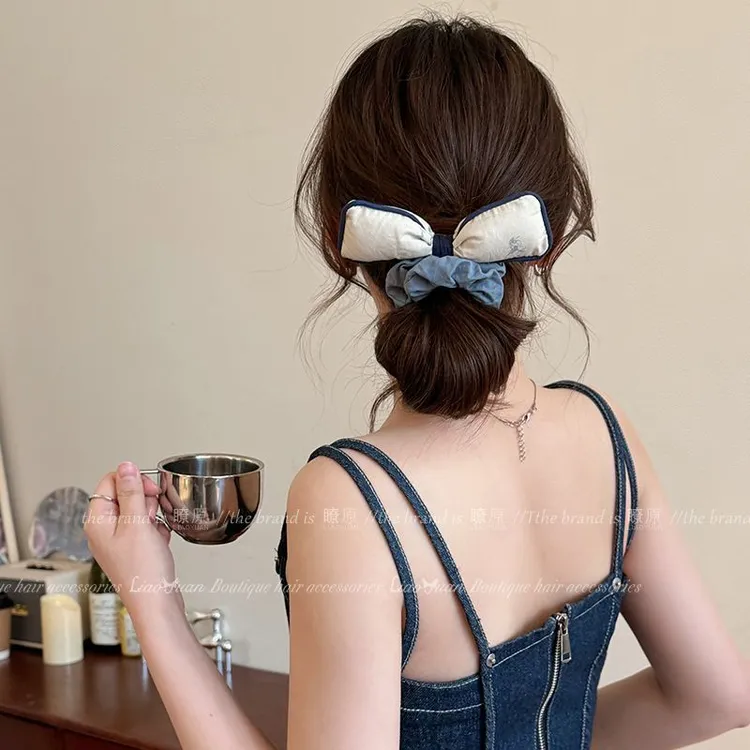温柔蓝米~韩国气质蝴蝶结头绳2025新款高端大肠发圈女扎头发皮筋