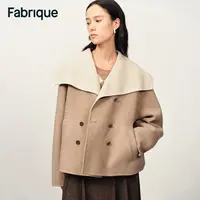 Fabrique Day 秋冬新品杏仁茶双色绵羊毛大翻领双面呢短款大衣