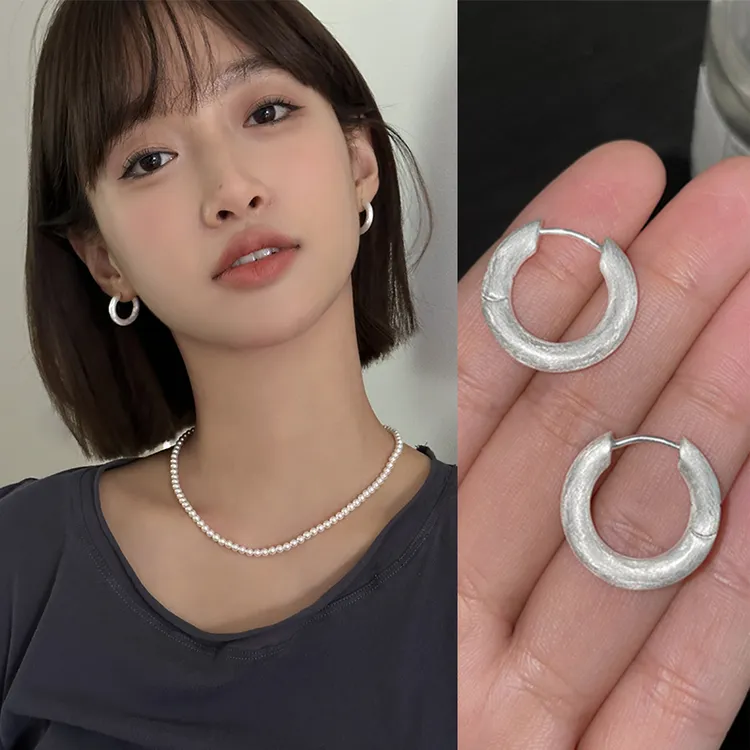 ERBAN/耳伴 925银耳饰 银色拉丝圈圈耳环女小众高级感爆款耳圈夏