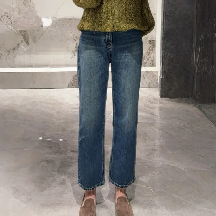 「金子专属」高腰直筒牛仔裤女秋2025新款全棉小个子九分烟管法棍裤
