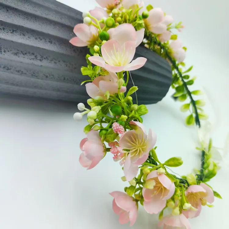 森系花环仙气唯美仿真苹果花朵头饰浅紫手工编织花环拍照道具