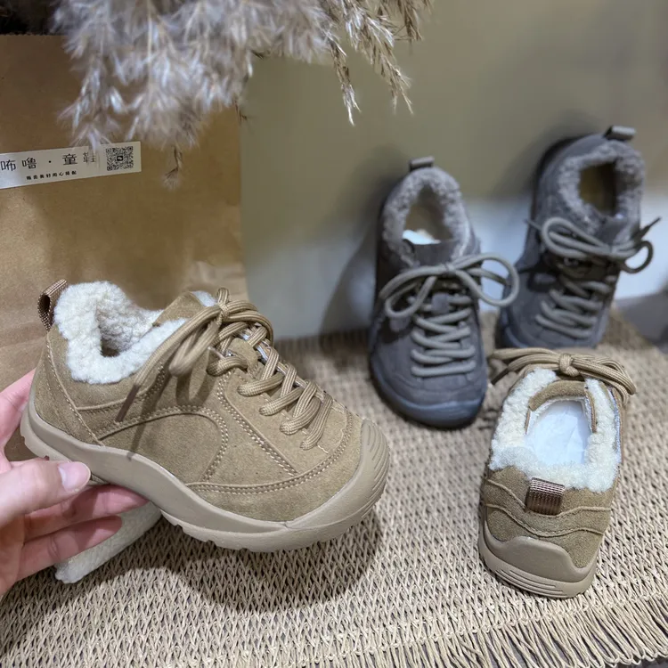 【咘噜】1862丑萌可爱绑带厚底保暖男女童冬季棉鞋