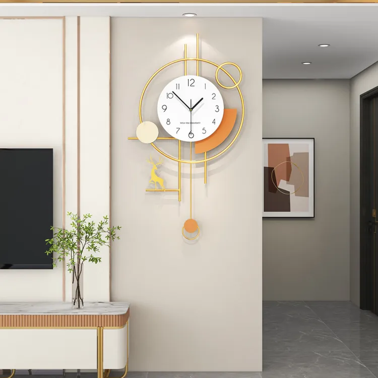 现代轻奢挂钟客厅高级感家用餐厅背景装饰钟表免打孔静音时钟挂墙