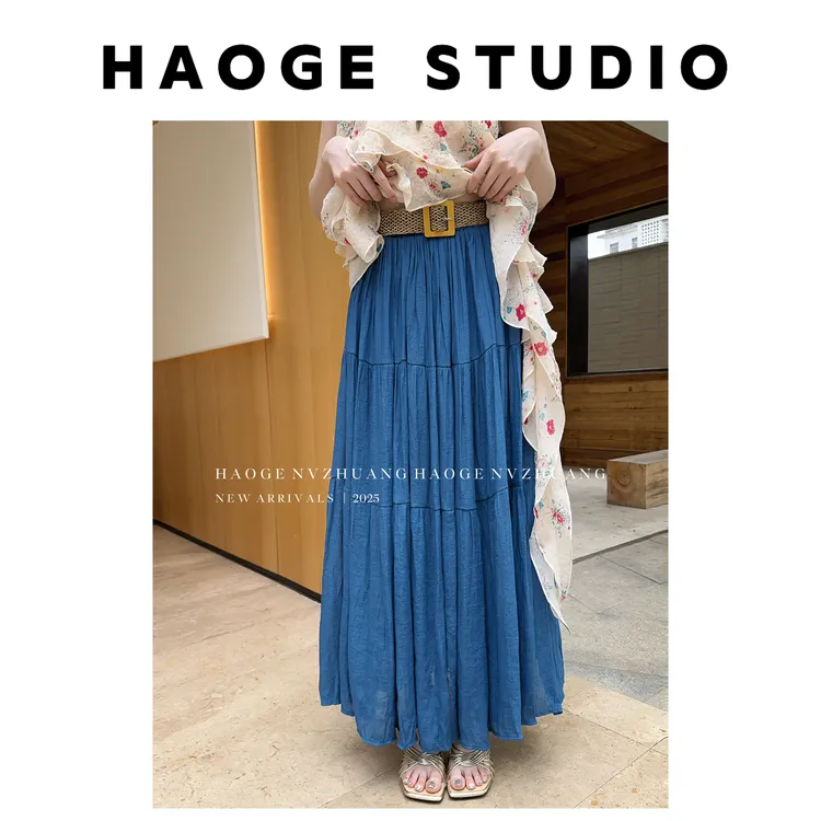 多彩度假风HGC5BSQ4523A半身裙预（送主图腰带）时尚百搭