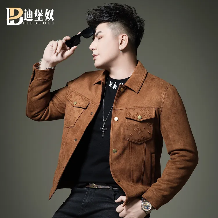 欧洲站复古翻领鸡皮绒羽绒服男短款冬季白鸭绒潮牌双口袋高端外套