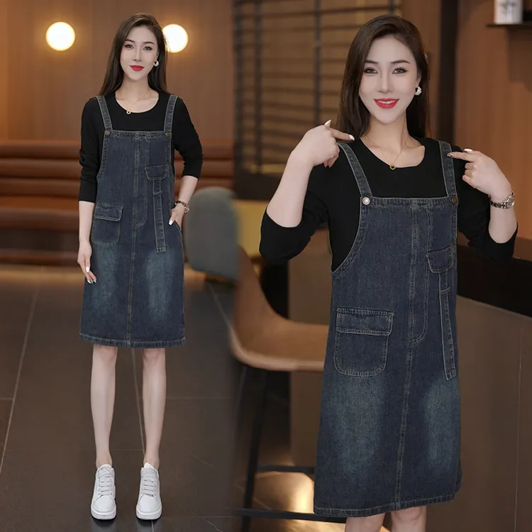 时尚减龄牛仔连衣裙女2025春季新款洋气显瘦拼接假两件百搭背带裙