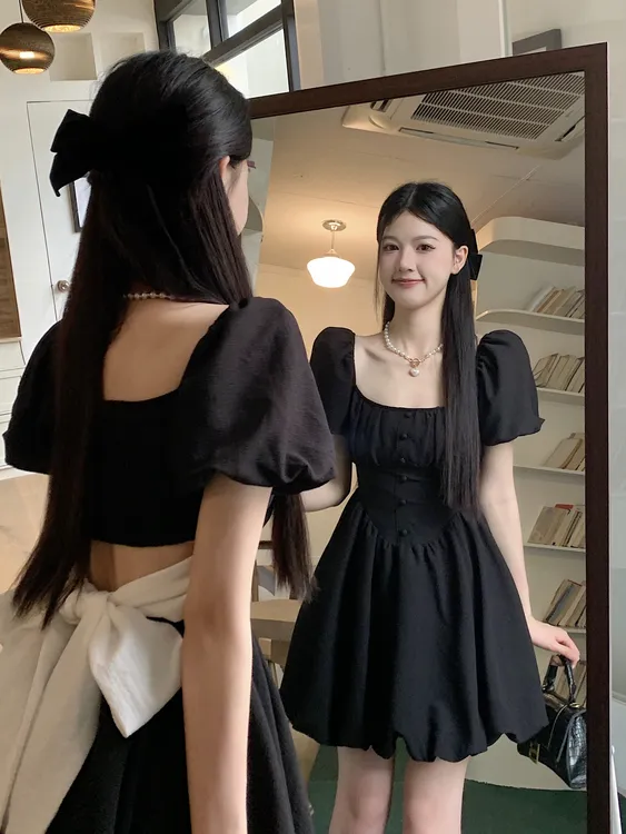 拼接短袖甜美风圆领大码连衣裙常规短裙夏季遮肉显瘦气质