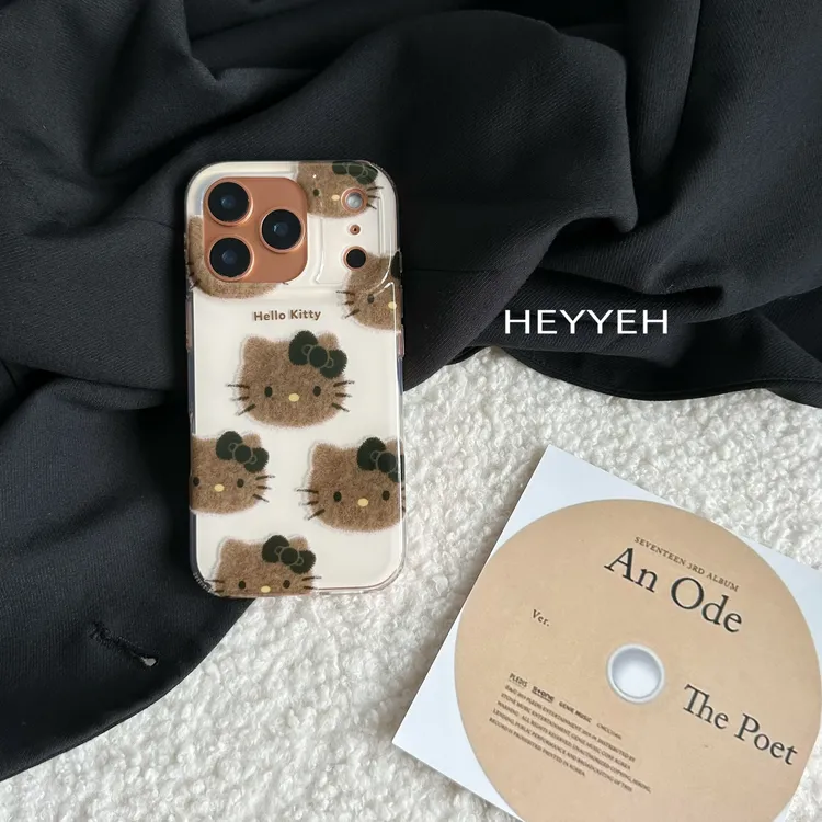 ins风卡通黑皮KT猫适用iPhone17pro max苹果16pro手机壳15防摔14