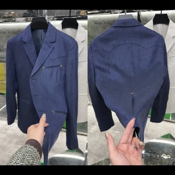 春季高品质男士亚麻修身西服095