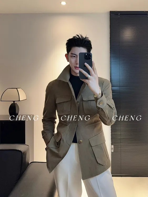 「程程的试衣间」秋冬高定轻奢男士猎装夹克痞帅百搭时尚上衣外套