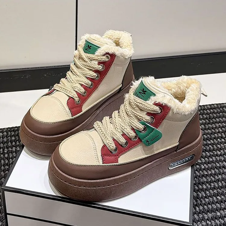 高帮鞋女2025冬季新款厚底百搭加绒棉鞋保暖舒适轻便时尚休闲女鞋