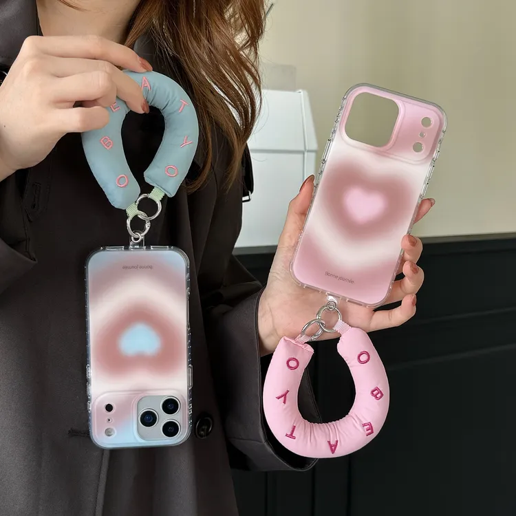 小众简约棕蓝渐变爱心适用17promax苹果16promax手机壳iPhone15壳