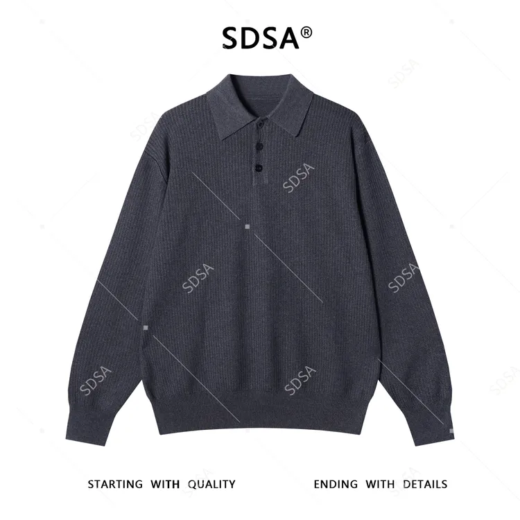 SDSA男士秋冬新款痞帅男装潮牌纯色polo翻领针织衫休闲百搭毛衣