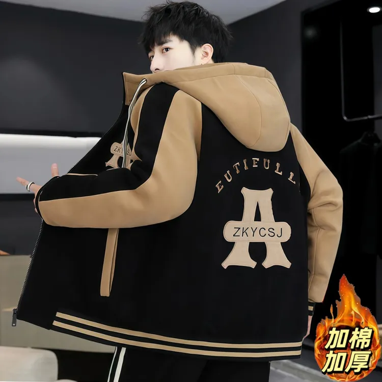 摇粒绒外套男冬季加厚保暖派克棉服男童学生青少年羊羔绒棉衣男装