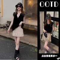 夏季流行穿搭一整套女2025新款韩版无袖背心高腰蕾丝短裙两件套