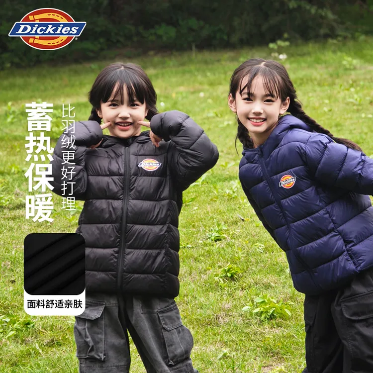 Dickies保暖秋冬棉衣儿童防风连帽冬季棉服外套萌娃穿搭童装短款