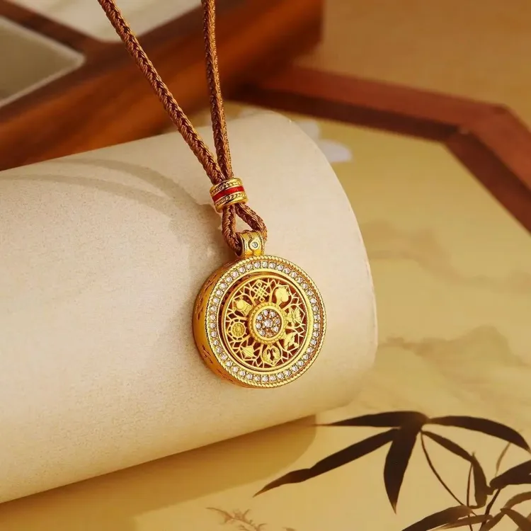 铜合金项链 铜合金高定精工八宝罗盘可旋转项链
