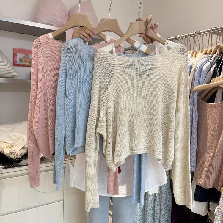 韩版十三行春季新款宽松两件套针织吊带+简约慵懒风套头针织衫女