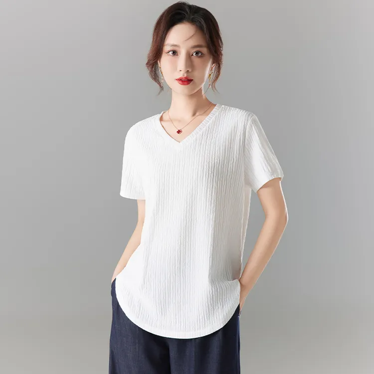 高级感夏季短袖T恤女士宽松肌理感上衣防褶皱速干吸汗显瘦体恤