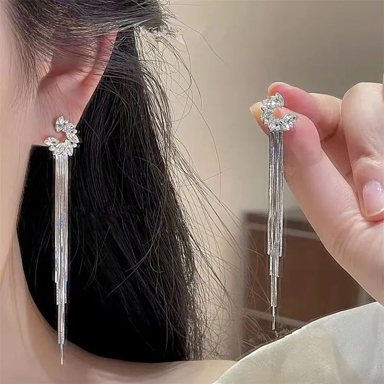 925银针锆石蛇骨长款流苏耳环2025新款爆款高级感时尚气质耳饰品