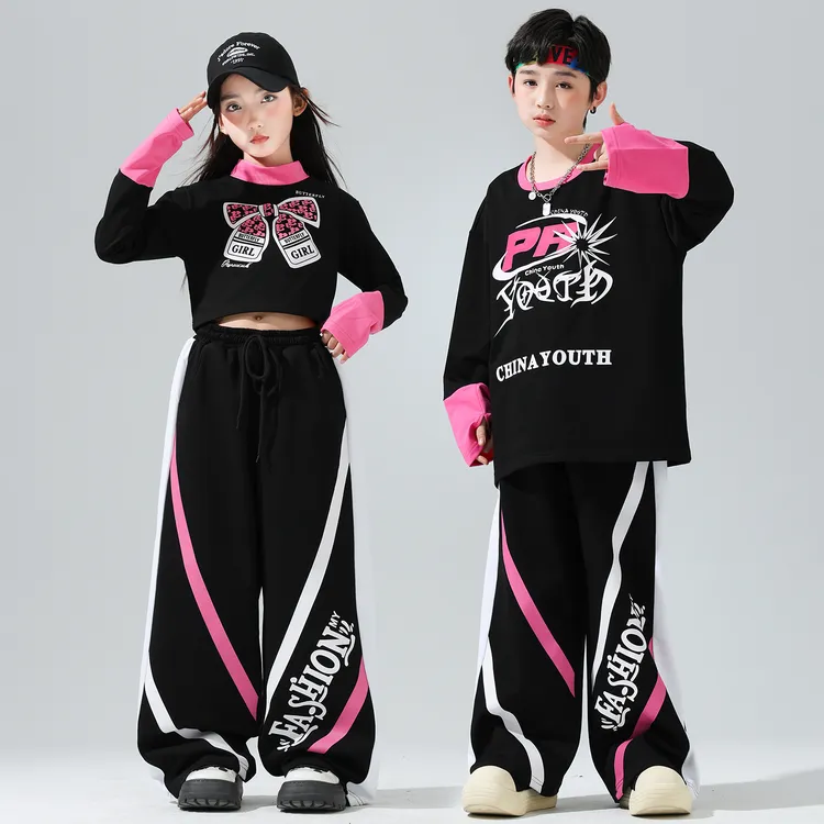 儿童嘻哈街舞潮服男童宽松T恤hiphop舞蹈服女孩jazz爵士舞演出服