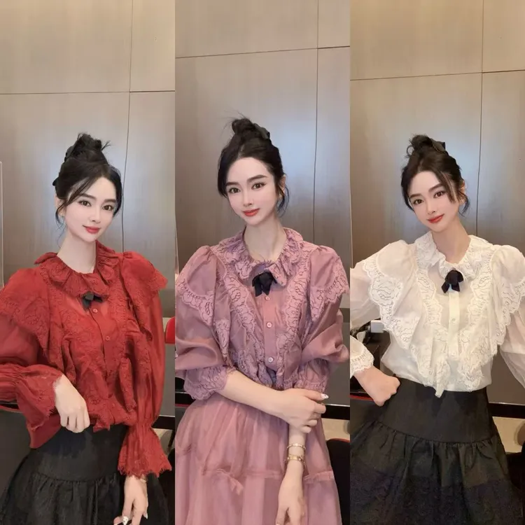DL乐乐家【玫瑰花圃】早秋甜美法式减龄绝美长袖衬衫女百搭显瘦上衣