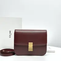95新 Celine/思琳 思斯专属 赛琳酒红色box中号 THYX988