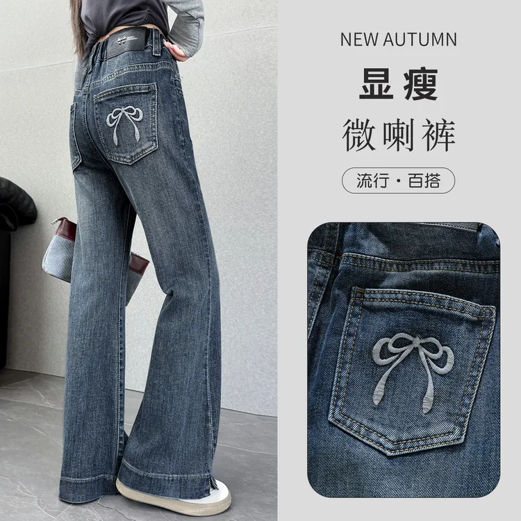 女童秋季新款时尚后面领结休闲喇叭裤2025女大童洋气宽松长裤女孩