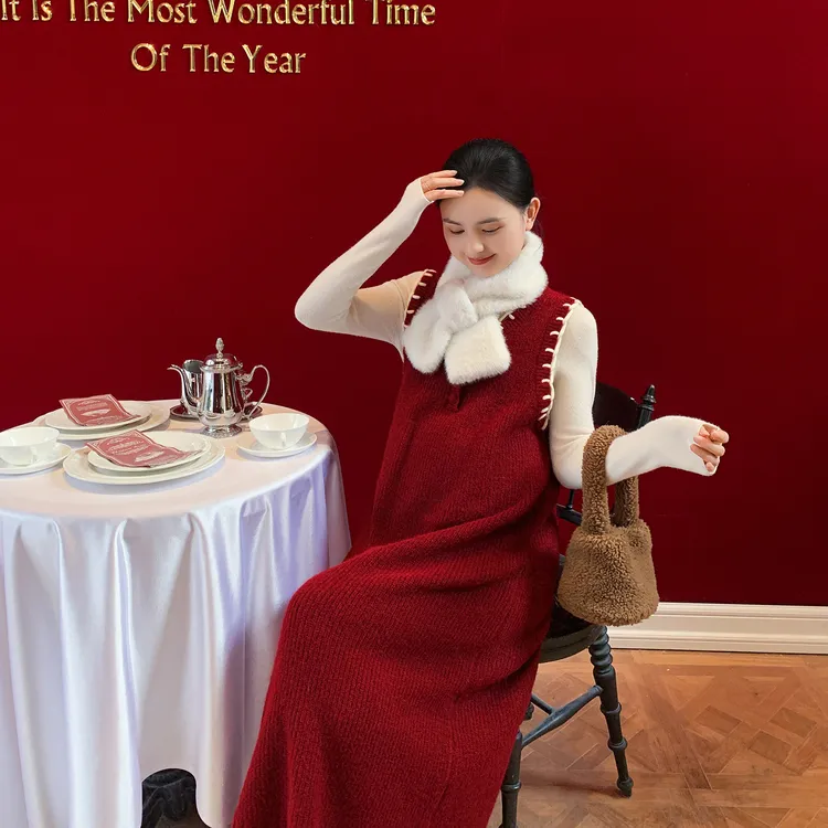 ZMA孕妇装【芽边A字背心裙套装】圣诞节穿搭打底衫背心长裙网红