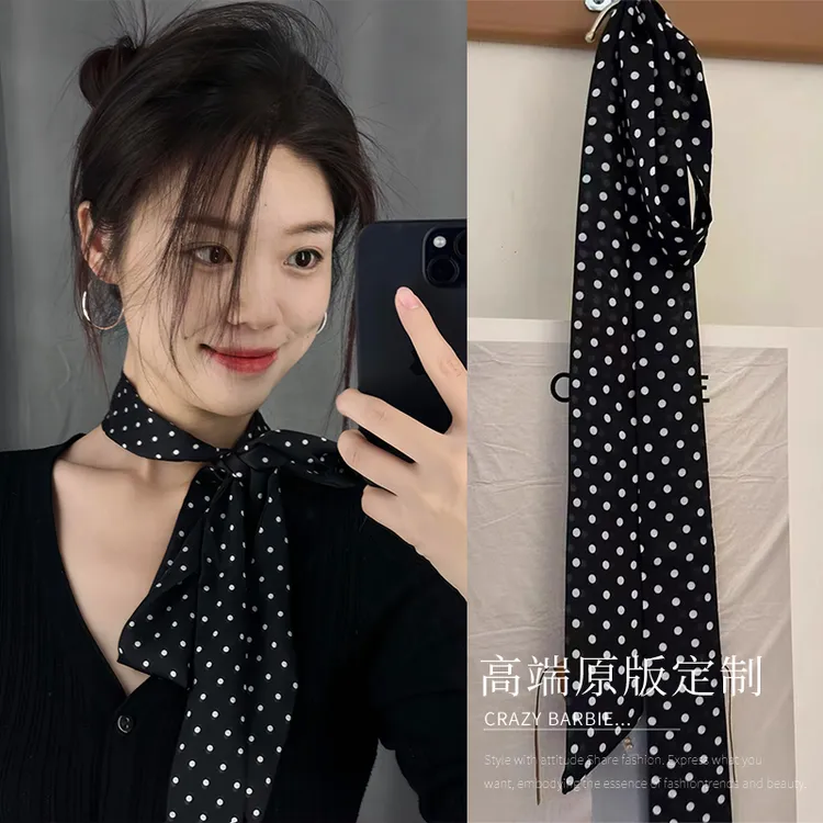 黑色波点丝巾轻奢高档小方巾女系脖发带夏季新款百搭时尚搭配衬衫