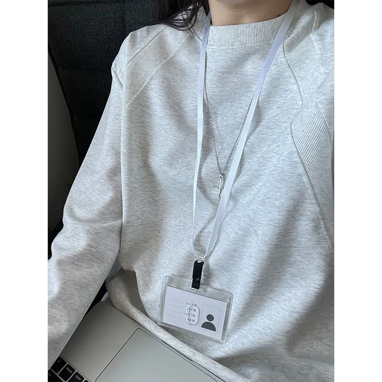 白花灰美式解构螺纹拼接卫衣男款春秋正肩长袖上衣打底衫内搭T恤