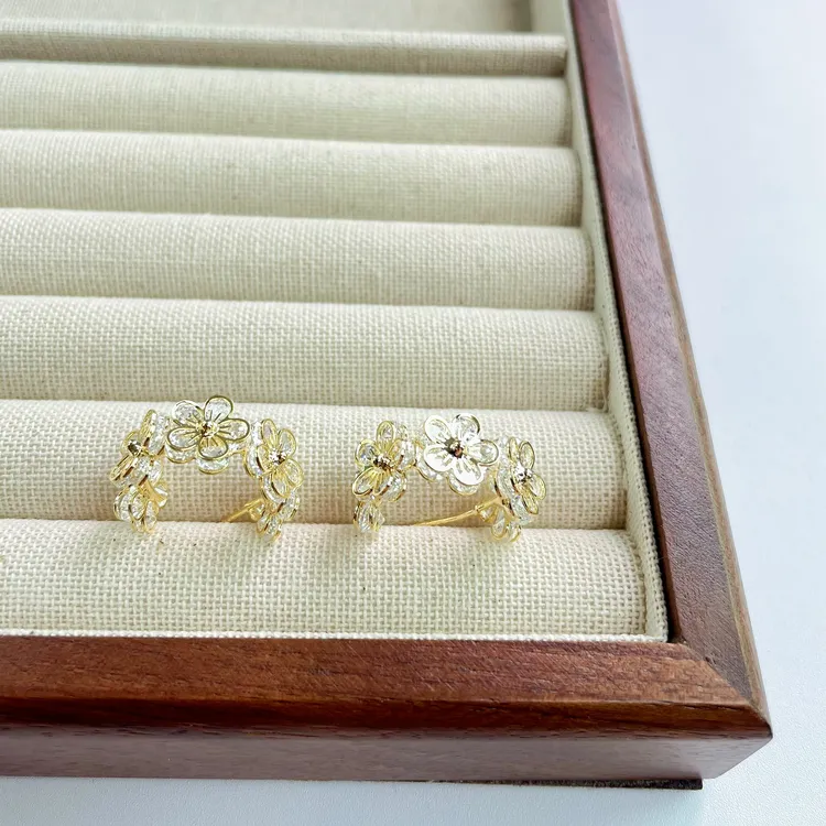 铜合金耳饰 漫悠锆石花朵耳圈时尚轻奢百搭耳饰