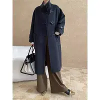 韩系高级感复古牛角扣立领羊毛羊驼绒双面羊绒大衣中长款