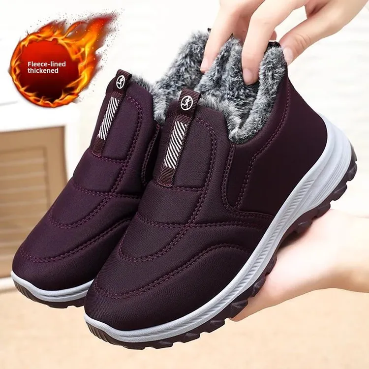 官方正品老人鞋女2025冬季羊毛衬里防滑棉鞋妈妈鞋胖脚大脚女鞋子