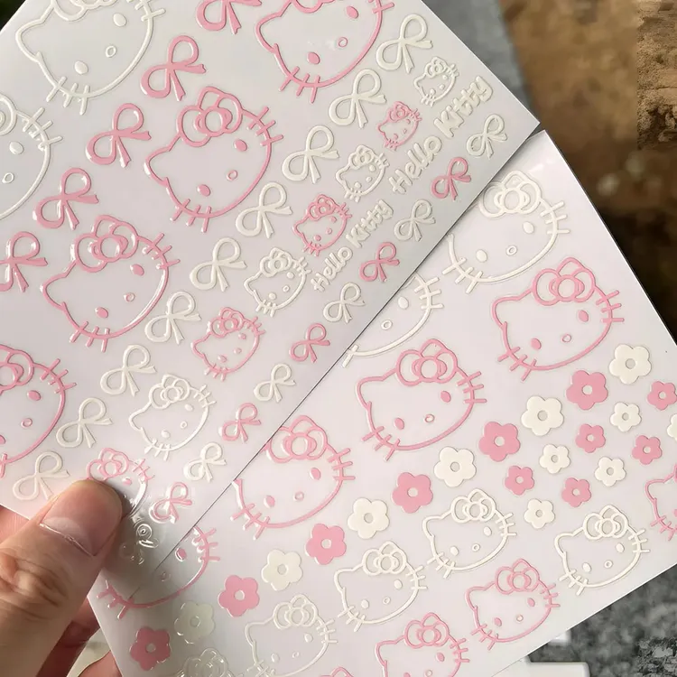 线条KT转印贴纸卡通可爱防水防磨水杯耳机装饰转印水晶贴画自粘