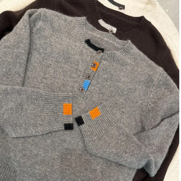 【米米服饰】2025秋冬季“羊毛+兔毛”拼色百搭圆领毛针织衫 2502-342