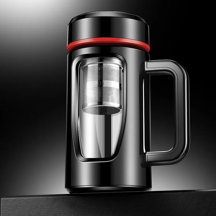 苏泊尔适用玻璃杯带把大容量男士高档泡茶防摔水杯茶水分离喝茶杯