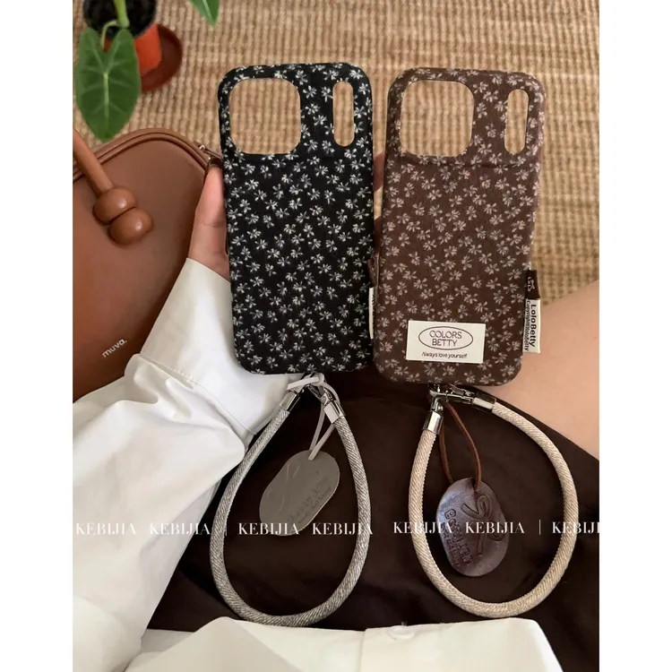 ins韩国复古棕色碎花复古布艺防摔适用于苹果17promax15/16手机壳