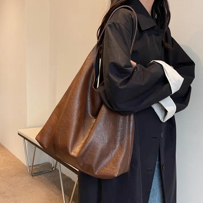 韩系慵懒风大容量包包女士2025新款复古百搭单肩包休闲通勤托特包