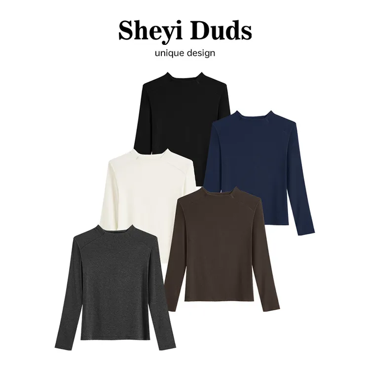 【阿尔巴斯山羊绒+绵羊毛】航空领X压肩线设计感打底衫女秋长袖T恤